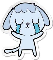 sticker of a cute cartoon dog crying vector