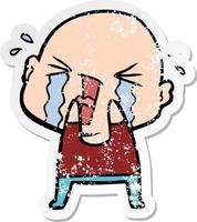 distressed sticker of a cartoon crying bald man vector