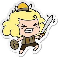 sticker cartoon of kawaii viking child vector