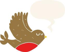 cartoon flying bird and speech bubble in retro style vector