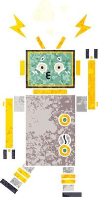 retro illustration style cartoon robot