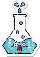 distressed sticker of a cute cartoon science beaker vector