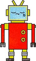retro grunge texture cartoon crying robot vector