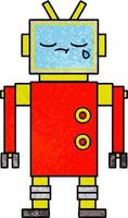 retro, grunge, textura, caricatura, llanto, robot vector