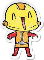 distressed sticker of a cartoon robot vector