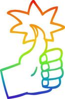 rainbow gradient line drawing cartoon thumbs up symbol vector