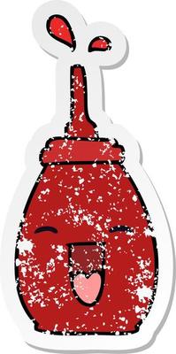 distressed sticker of a quirky hand drawn cartoon happy red sauce