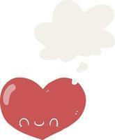 cartoon love heart character and thought bubble in retro style vector