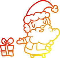 warm gradient line drawing santa claus with present vector