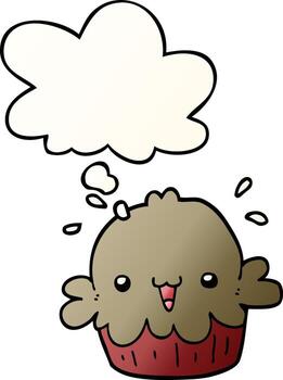 cute cartoon pie and thought bubble in smooth gradient style vector