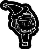 happy cartoon icon of a astronaut man wearing santa hat vector