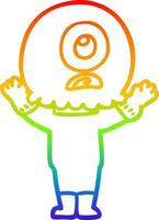 rainbow gradient line drawing cartoon cyclops alien spaceman vector