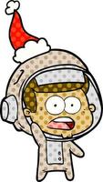 comic book style illustration of a surprised astronaut wearing santa hat vector