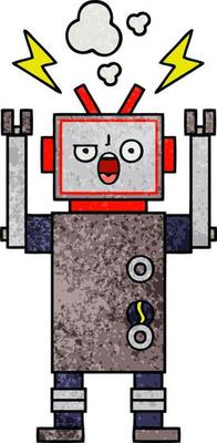 retro grunge texture cartoon broken robot