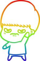 rainbow gradient line drawing annoyed cartoon boy vector