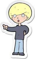 sticker of a cartoon pointing boy vector