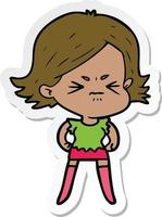 sticker of a cartoon angry woman vector