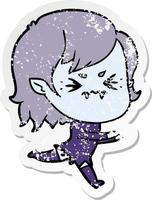 distressed sticker of a annoyed cartoon vampire girl vector