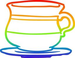 dibujo de línea de gradiente de arco iris taza de té vieja vector