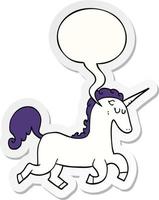 cartoon unicorn and speech bubble sticker vector