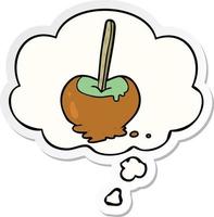 cartoon toffee apple and thought bubble as a printed sticker vector