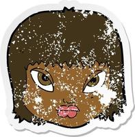 retro distressed sticker of a cartoon annoyed face vector