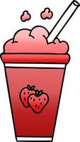 quirky gradient shaded cartoon strawberry milkshake vector
