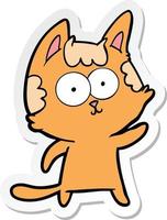 sticker of a happy cartoon cat vector