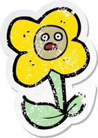 retro distressed sticker of a cartoon flower with face vector