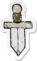 retro distressed sticker of a cartoon dagger vector