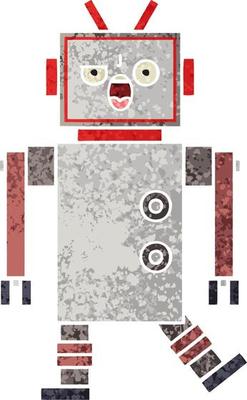 retro illustration style cartoon robot