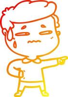 warm gradient line drawing cartoon anxious man pointing vector
