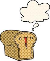 cute cartoon loaf of bread and thought bubble in comic book style