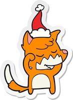 friendly sticker cartoon of a fox waking up wearing santa hat vector