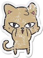 distressed sticker of a cartoon cat vector