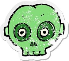 retro distressed sticker of a cartoon halloween skull mask vector