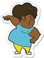 sticker of a cartoon happy overweight lady vector