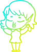 cold gradient line drawing pretty cartoon elf girl vector