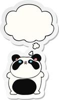 cartoon panda and thought bubble as a printed sticker vector