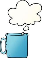 cartoon camping cup of coffee and thought bubble in smooth gradient style vector