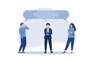 Compromise to get solution in business meeting, leadership to communicate and connect ideas in brainstorm session concept, smart business people team with connected jigsaw puzzle speech bubble. vector