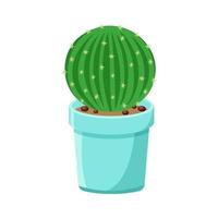 Round prickly cactus in pot isolated vector