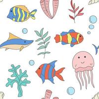 Fish jellyfish and algae seamless pattern vector