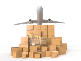 spedizione merci trasporto servizio logistico scatole di cartone impilate consegna pacchi nell'attività di e-commerce online