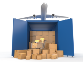 container servizio logistico di spedizione merci container con scatole di cartone marroni consegna pacchi nel settore dell'e-commerce online png