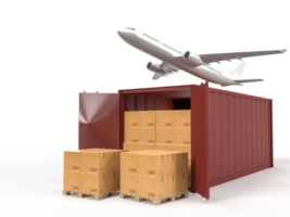 container servizio logistico di spedizione merci container con scatole di cartone marroni consegna pacchi nel settore dell'e-commerce online png