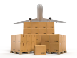 spedizione merci trasporto servizio logistico scatole di cartone impilate consegna pacchi nell'attività di e-commerce online