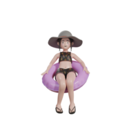 femmina con palloncino galleggiante, illustrazione 3d estiva png