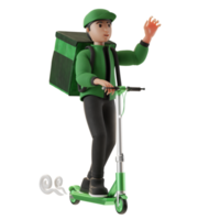 bezorgservice, met karakter en scooter, 3d illustratie png