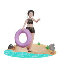 Female with floating balloon, summer 3d Illustration png